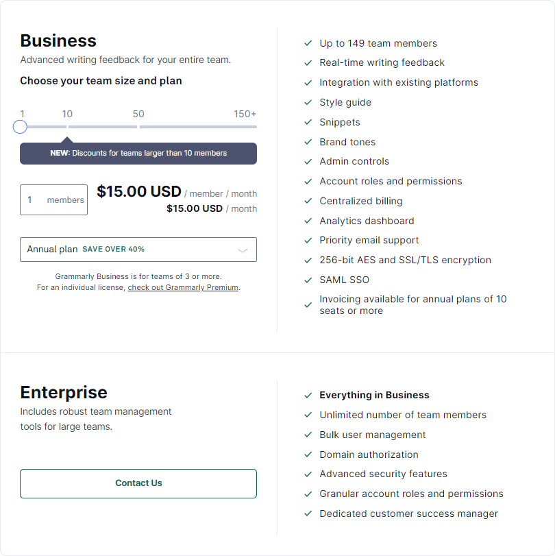 Grammarly Business Pricing